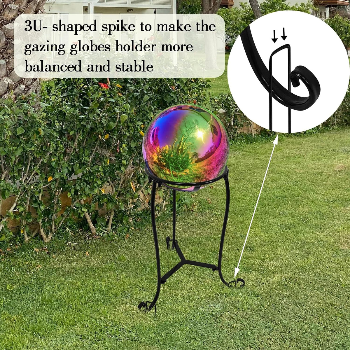 16" Tall Gazing Ball Stand for 10-12 inch Balls, Black Metal Gazing Globe Display Holder Stands for
