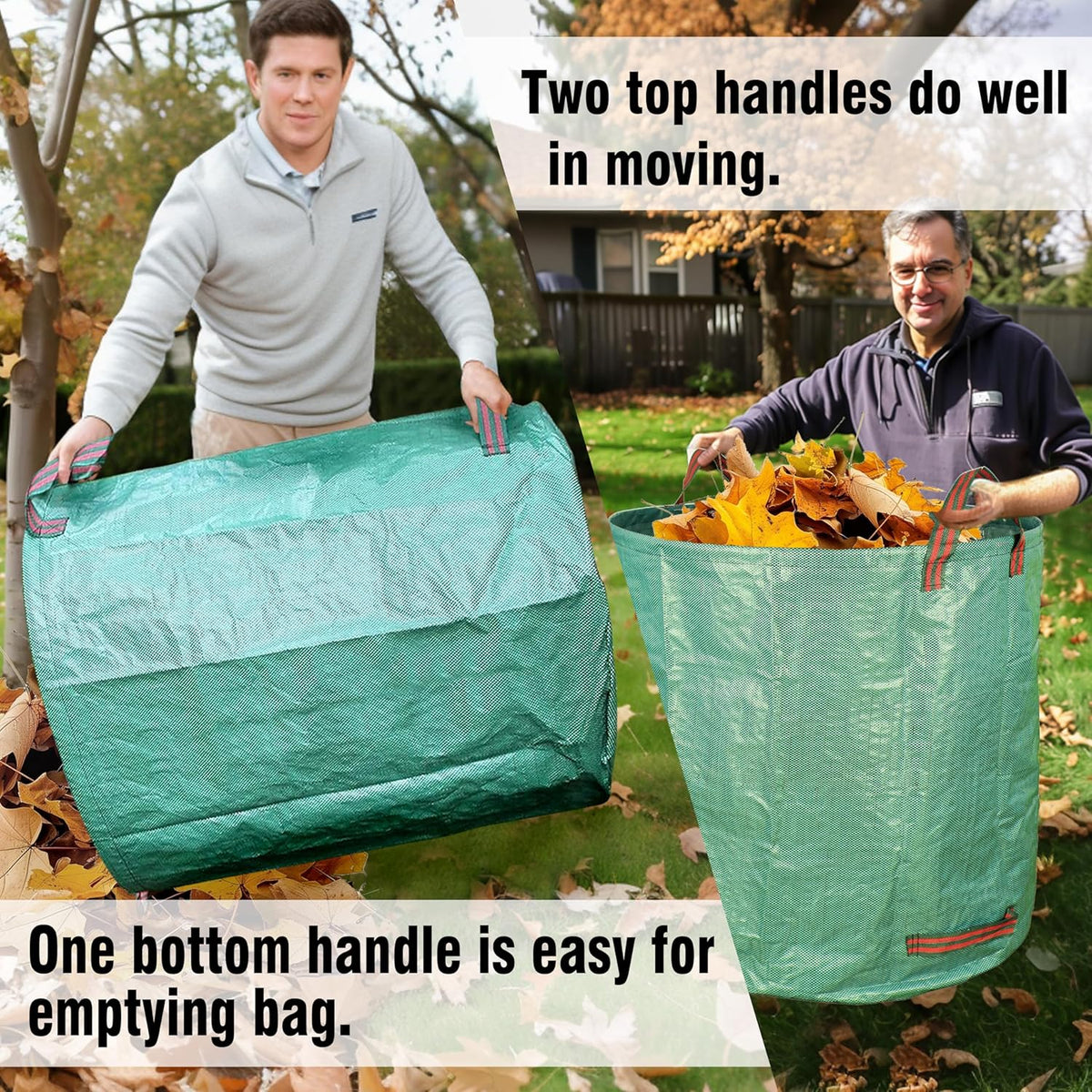 Gardzen 2-Pack 132 Gallon Yard Waste Bags, Reusable Heavy Duty Collapsible Garden Leaf Bags with