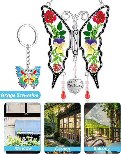 KY&BOSAM Gifts for Mom Suncatcher Butterfly I Love You Mom Stained Glass Sun Catcher Hanging Wind