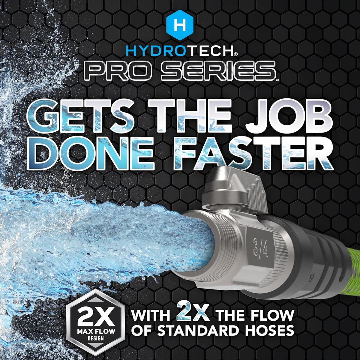 HydroTech 50 ft Expandable Garden Hose - Pro Series, 2x Max Flow, 3/4" No-Kink Flexibility