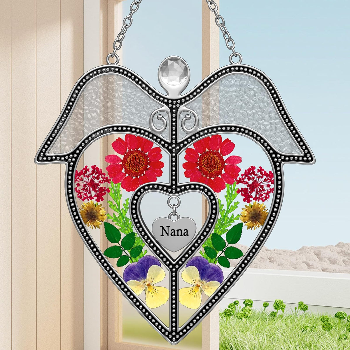 KY&BOSAM Angel Heart Suncatcher Nana Gifts Stained Glass Window Hangings Wind Chiem Ornament with