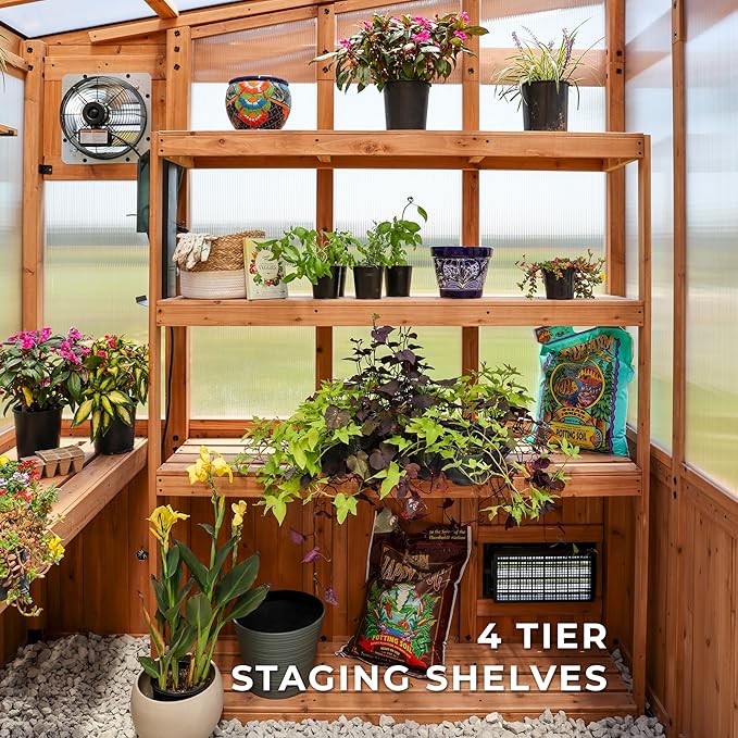 Backyard Discovery Poppy 11' x 7' Cedar Wood and Polycarbonate Walk-In Greenhouse Kit with Exhaust
