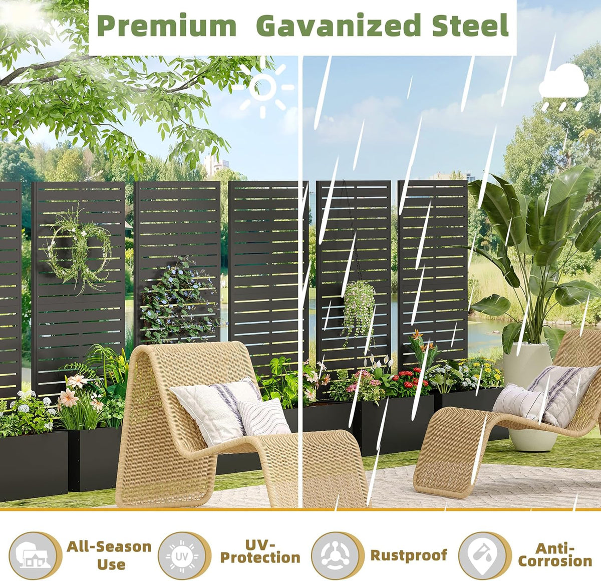 Casaphoria Metal Raised Garden Bed, 47"x24"x12" Planter Box for Climbing Plants, Vegetables &
