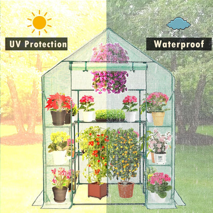 Walk-in Greenhouse for Outdoors, Thickened PE Cover & Heavy Duty Powder-Coated Steel, Mesh Door &