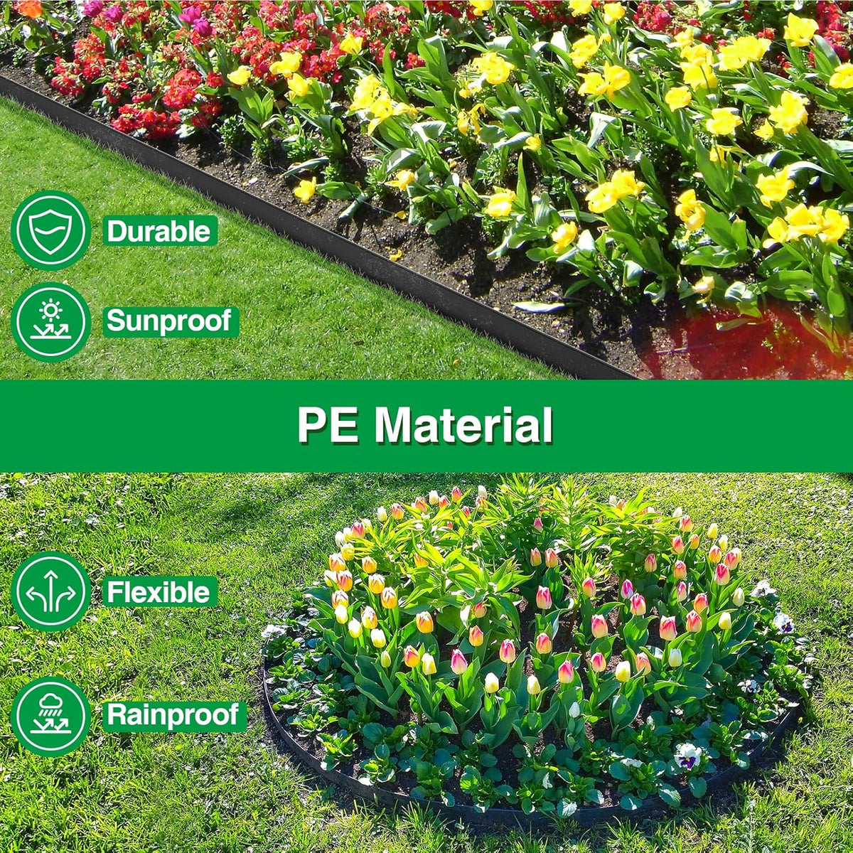 Bonviee 1.5 Inch x 66FT Garden Border Edging Kit with 100 Anchoring Spikes, Flexible Garden Edging