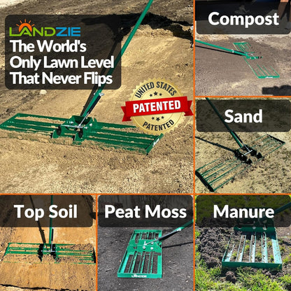 Landzie AeroLeveler - The Lawn Leveling Rake That Never Flips - Patented 36 inch Wide Pneumatic