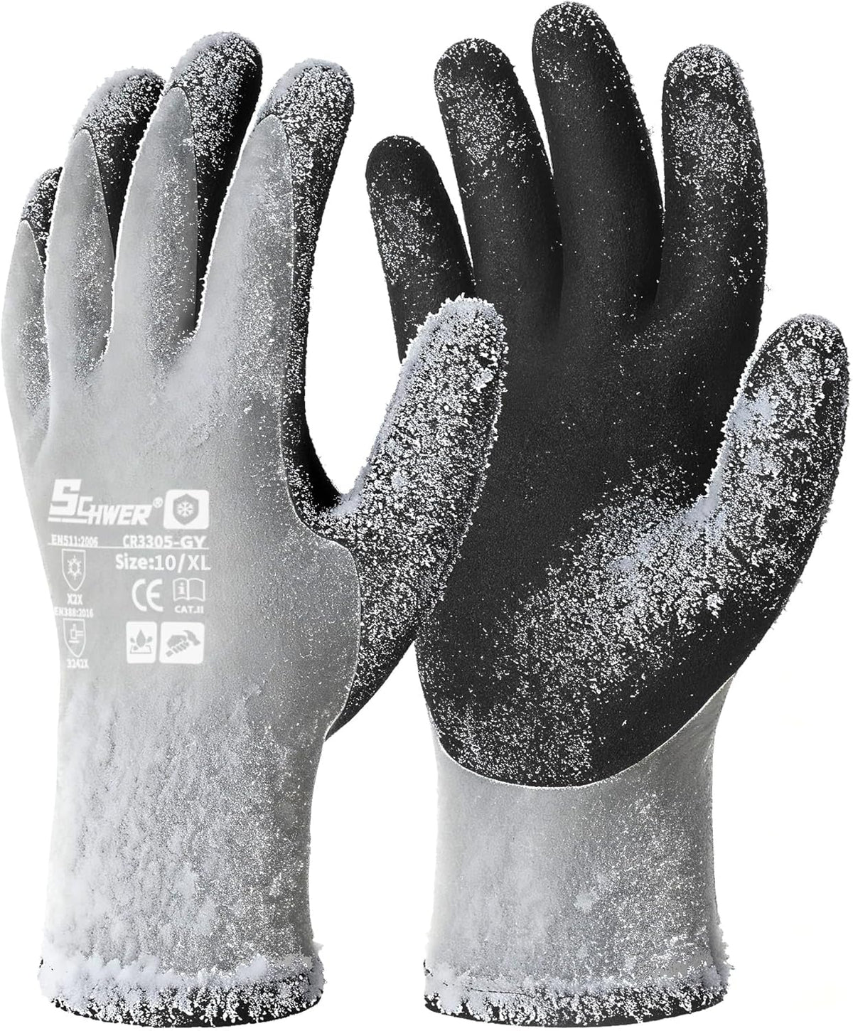 Schwer 2 Pairs 100% Waterproof Winter Work Gloves, ANSI A2 Cut Resistant Freezer Gloves for Outdoor