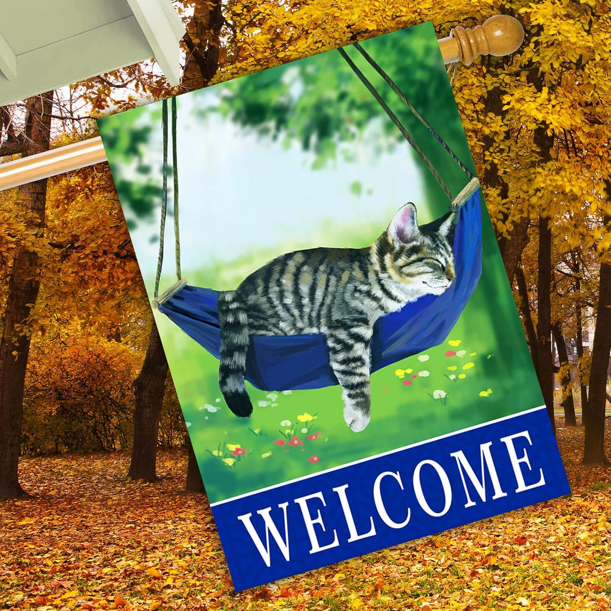 Welcome cat garden flags for outside 28x40，seasonal flags with cats double sided house flags