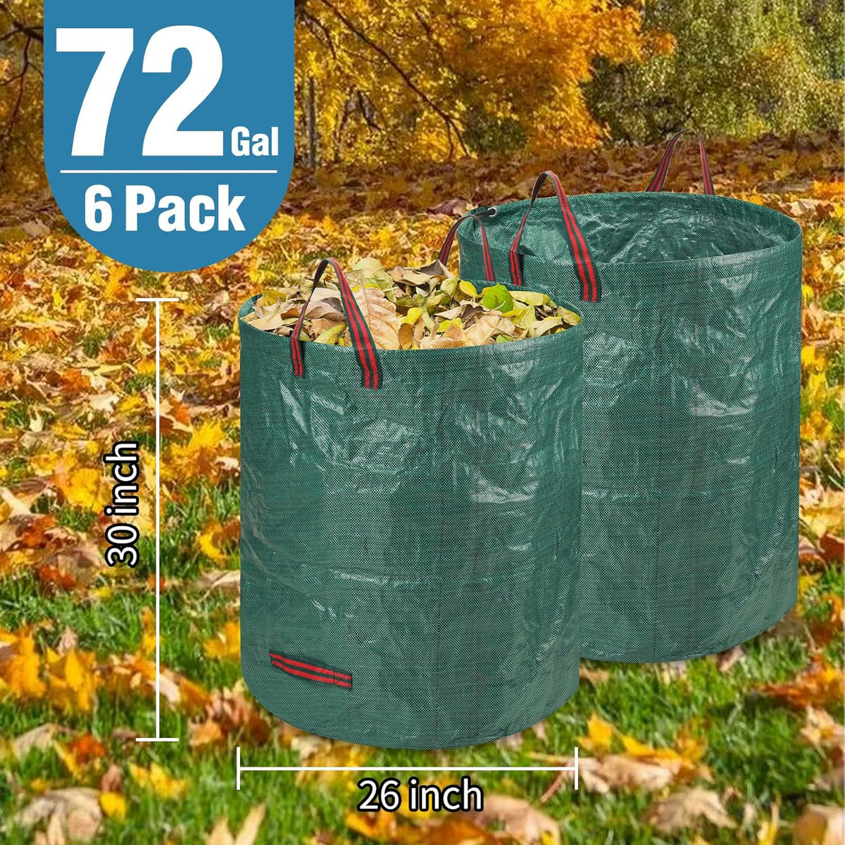Reusable Leaf Bags, Tear-resistant & Reusable Lawn Bags, Yard Waste Bags, 72 Gal, 6 Pack