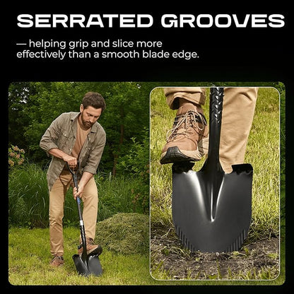 CKG Carbon Garden Shovel for Digging 43 Inches, Heavy Duty Gardening Shovel with Round Blade and