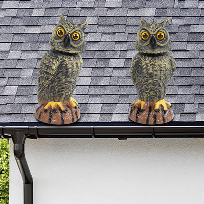 Hausse 2 Pack Bird Scarecrow Fake Owl Decoy Sculpture, 10.6 Inch Height Golden Rotating Head