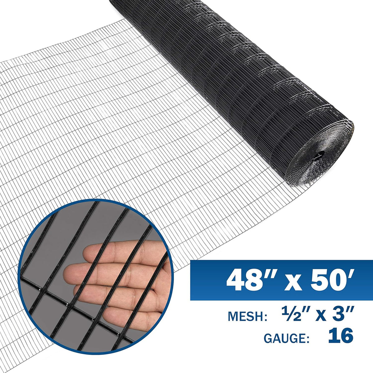 Fencer Wire 16 Gauge Black Vinyl Coated Welded Wire Mesh Size 0.5 inch by 3 inch (4 ft. x 50 ft.)