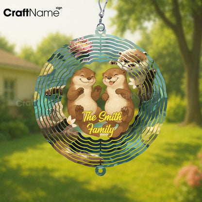 Personalized Otter Couple Wind Spinner 3D Stainless Steel, Otter Garden Spinner Hanging Outdoor