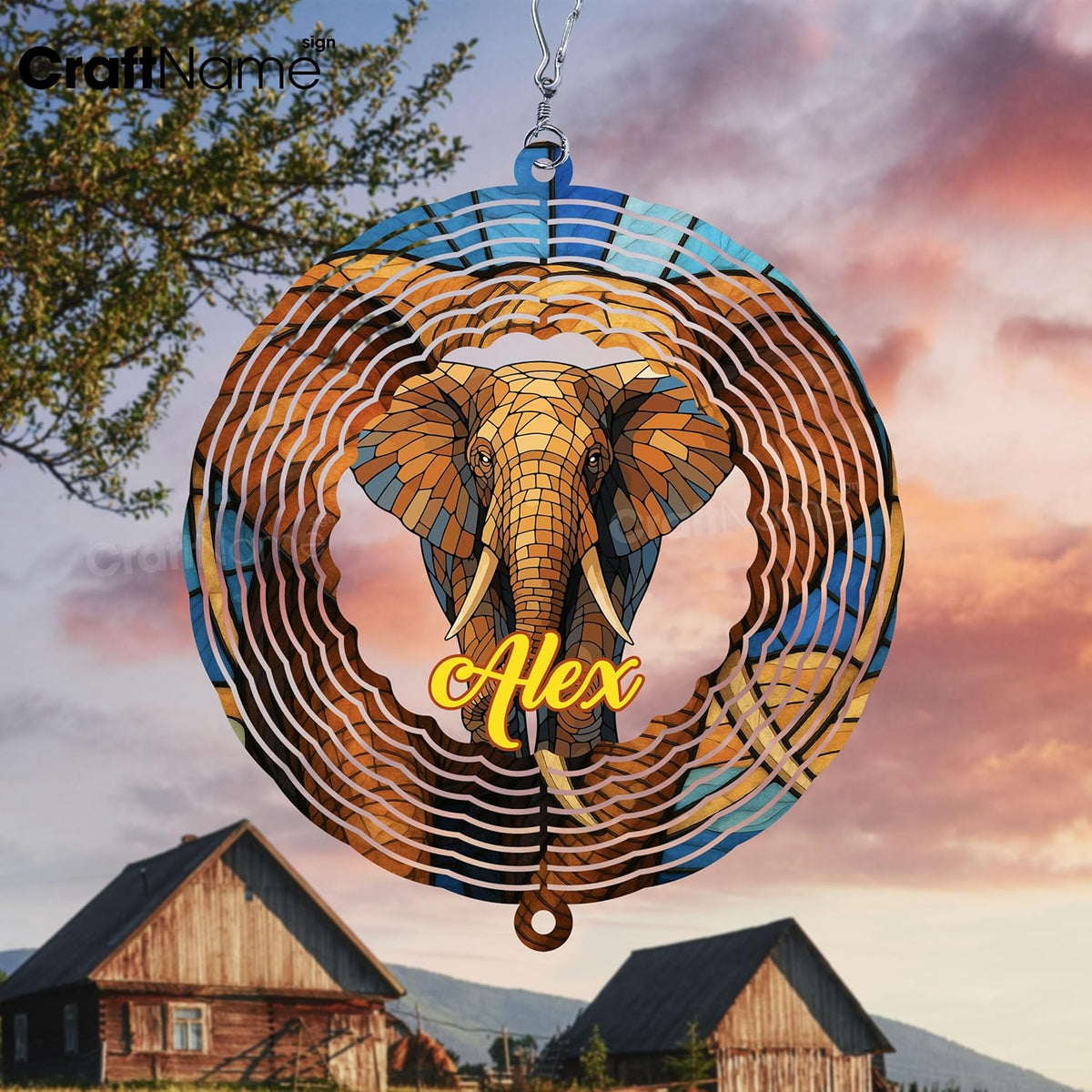 Personalized Elephant Wind Spinner 3D Stainless Steel, Elephant Garden Spinner Hanging Outdoor