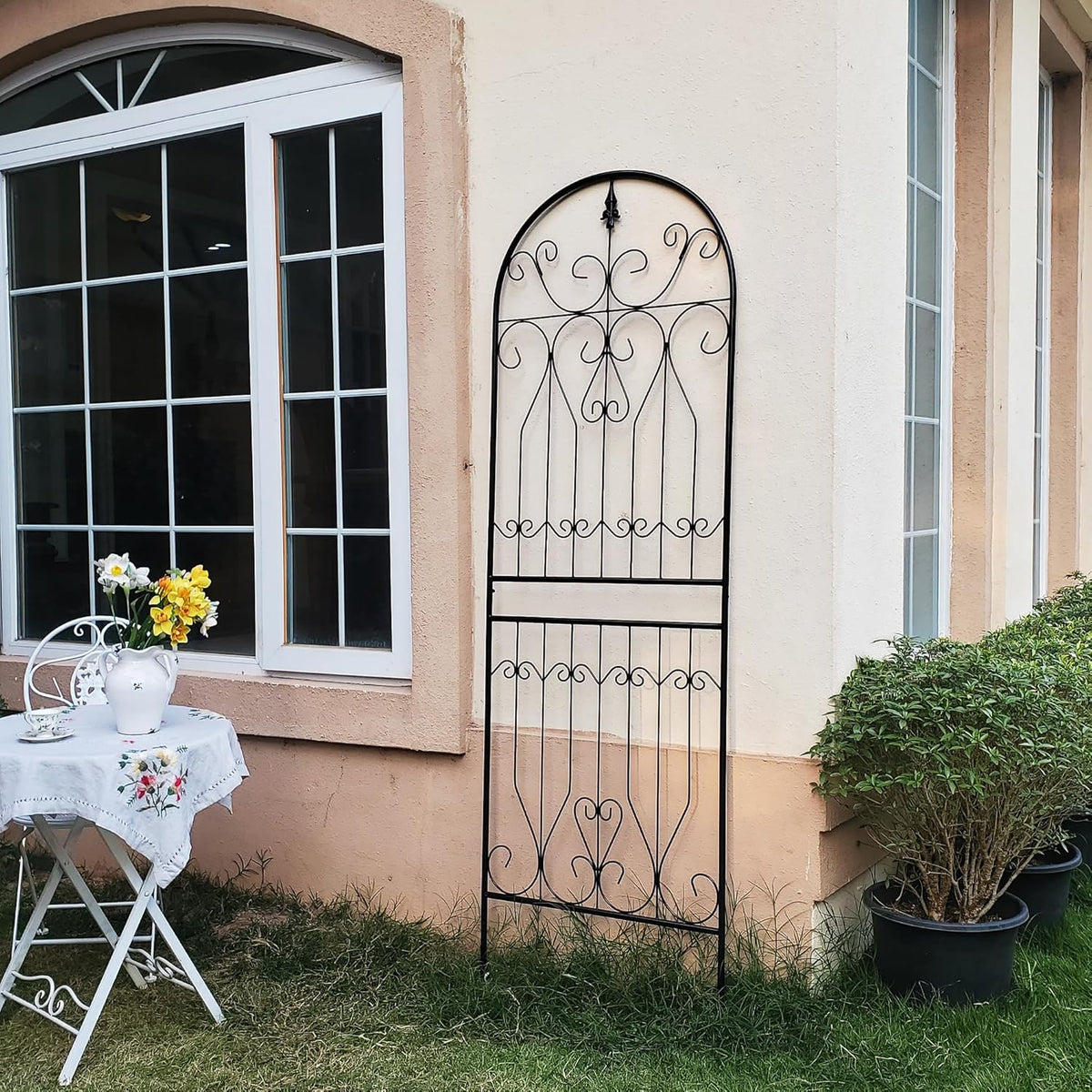 SCENDOR Metal Trellis 82.7" H x 26.7" W Tall Powder-Coated Black Garden Trellis Wrought Iron Heavy