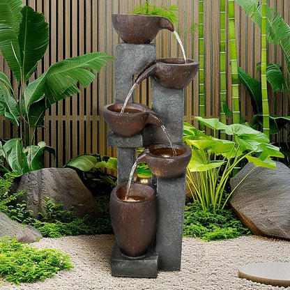 Naturefalls 39” H Modern Outdoor Fountain - 5 Crocks Outdoor Garden Fountains with Contemporary