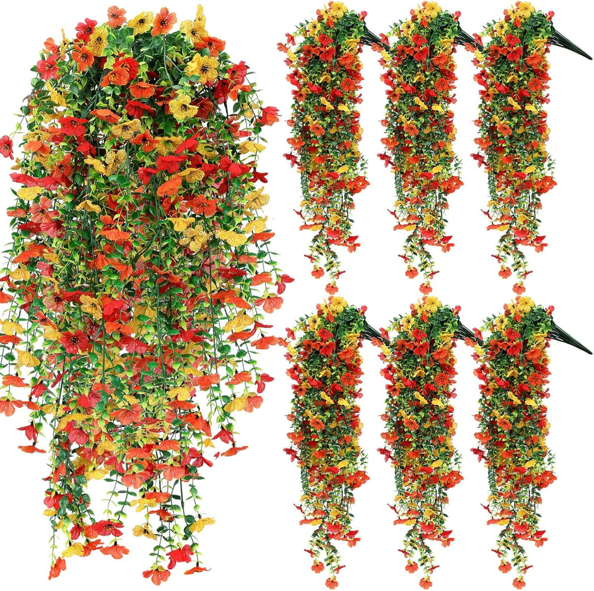6 Pcs Artificial Fall Hanging Flowers Outdoor Silk Mum Plants Autumn Decor Faux Violet with