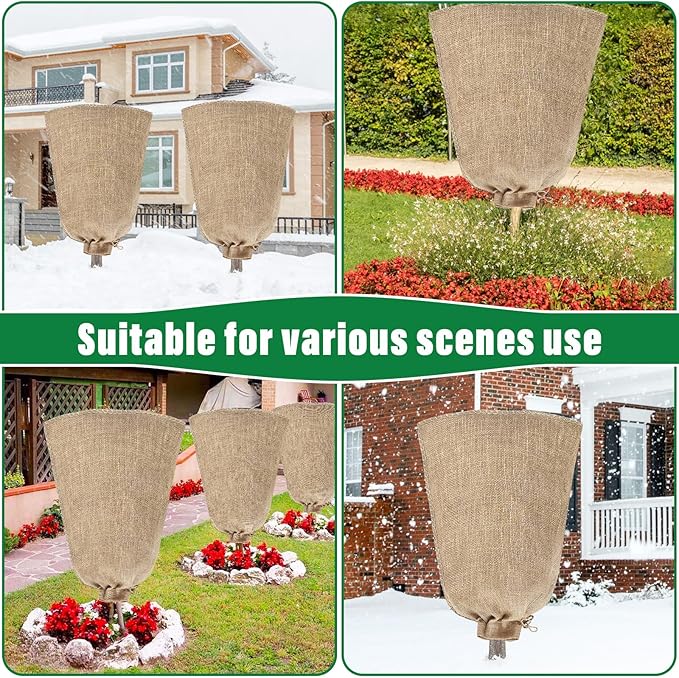 Riare 2 Packs 45 × 70 Inch Burlap Winter Plant Cover Bags with Drawstring- Reusable Large Burlap