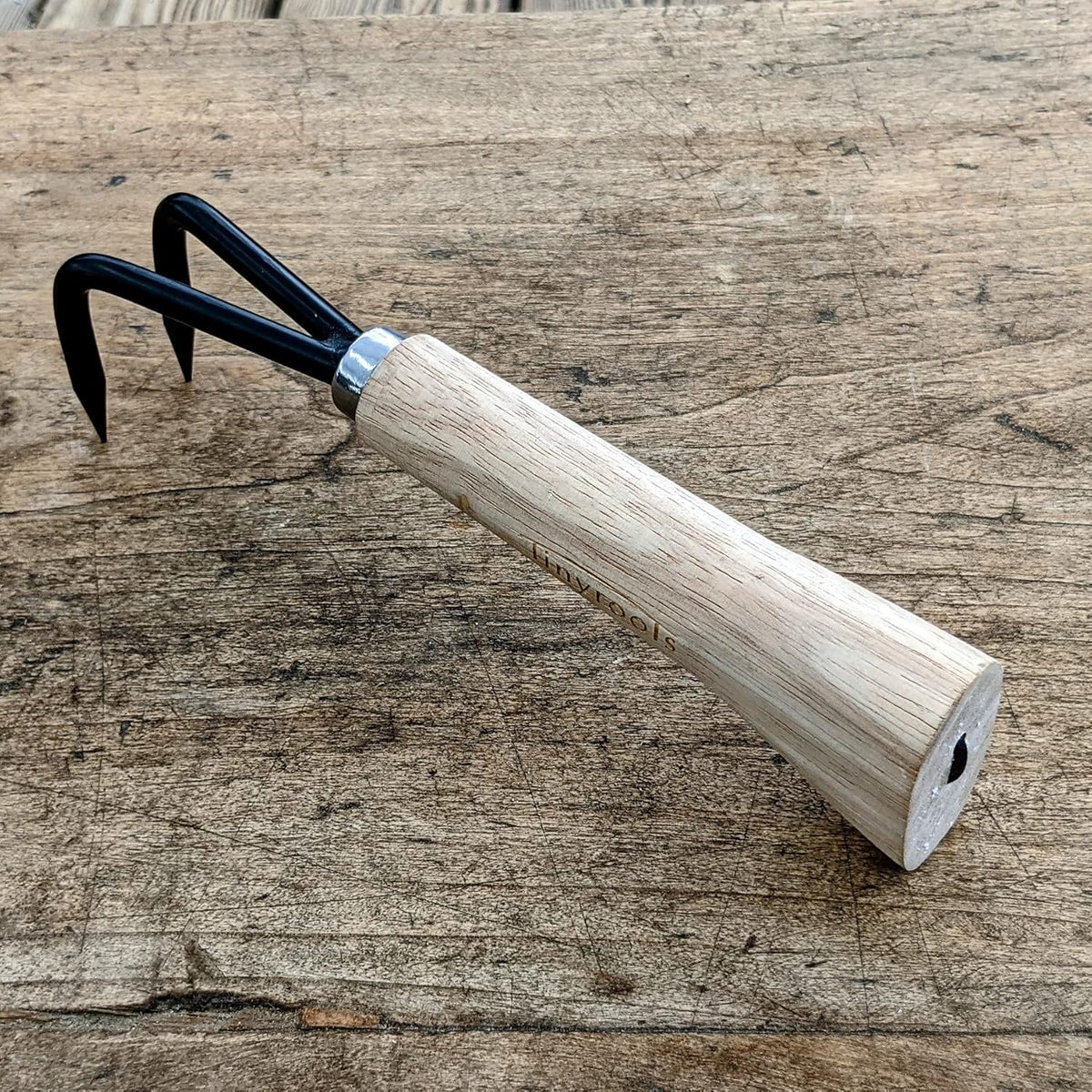 Two Prong Bonsai Root Pick Rake Hardened Carbon Steel Ergonomic Wooden Handle Japanese Import