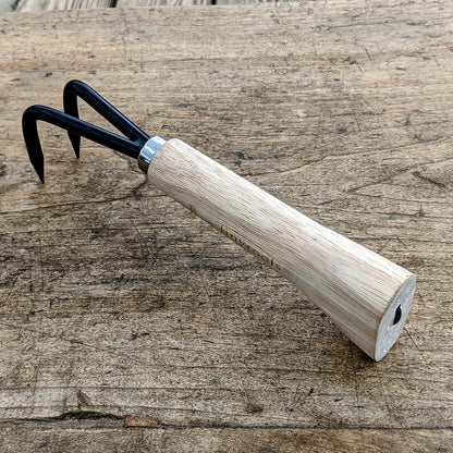 Two Prong Bonsai Root Pick Rake Hardened Carbon Steel Ergonomic Wooden Handle Japanese Import