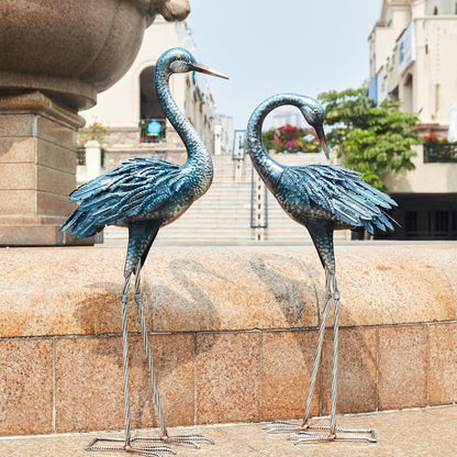 Kircust Garden Crane Statue for Outdoor, Blue Heron Decoy Garden Sculptures and Statues, Metal Bird