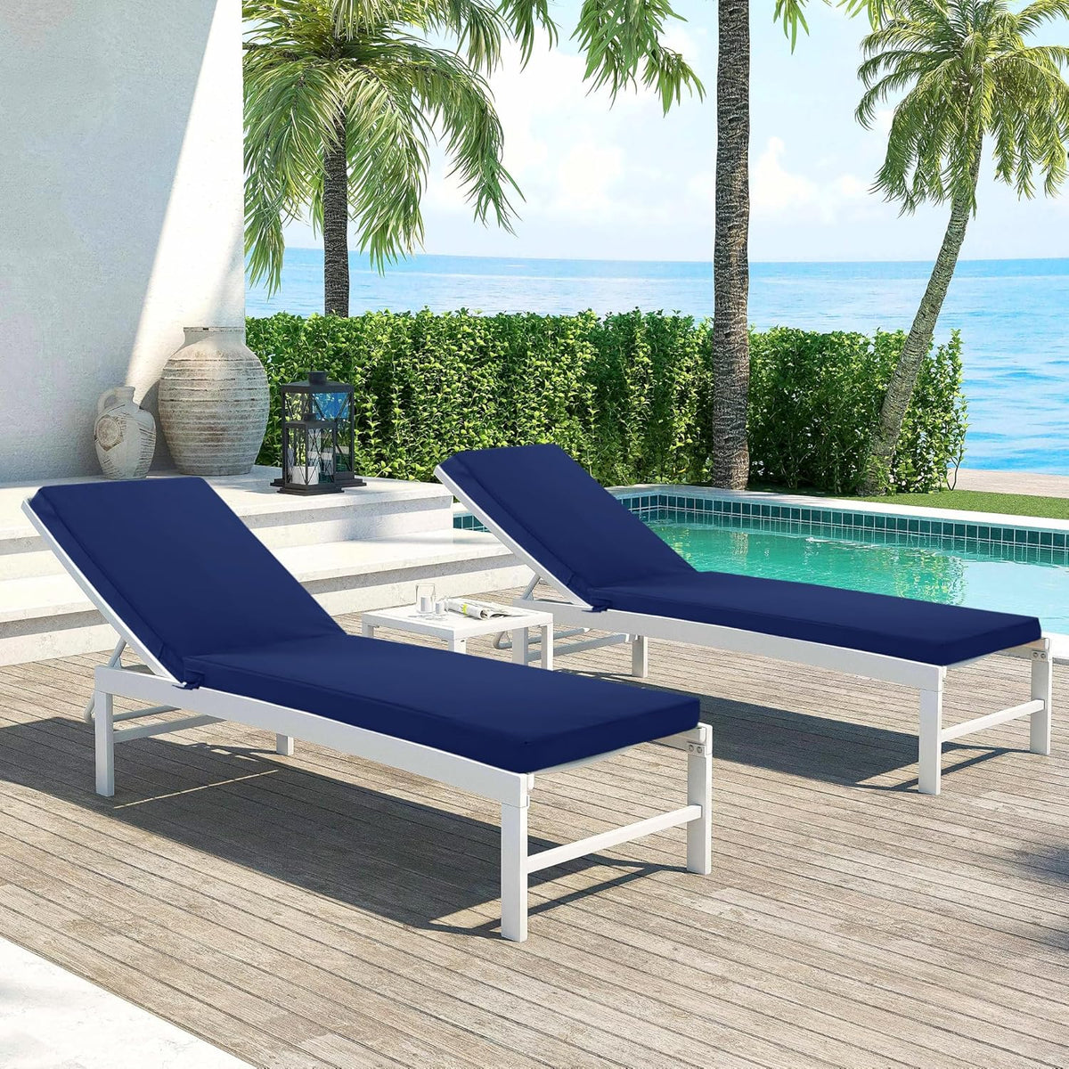 Chaise Lounge Cushions Outdoor Set of 2 - Waterproof and Fade Resistant Sun Lounger Replacement