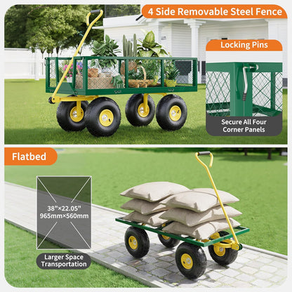 900 Lbs Garden Wagon, 2-in-1 Heavy-Duty Steel Garden Cart, with 10 Inch All-Terrain Tires and