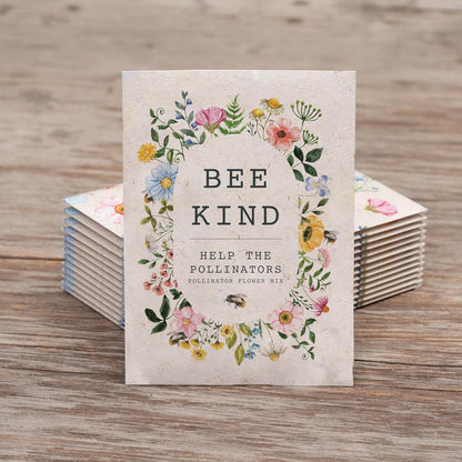Bentley Seed Co. | Bee Kind Pollinator Flowers | Beautiful Bee Art Kraft Look Seed Packets |