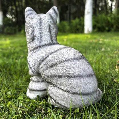 Mama Cat and Kitten Garden Statue,Outdoor Lawn Decorative Figurine Grey Cat Statue for Patio