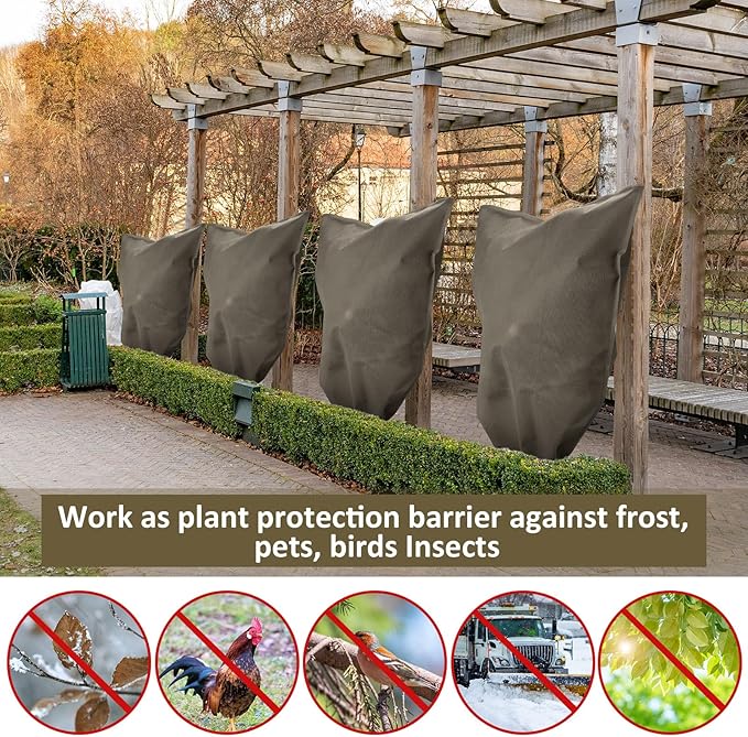 12 Packs Winter Plant Covers Freeze Protection Drawstring Tree Cover 23.62 x 31.5 in Large Reusable