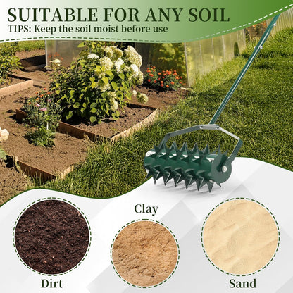 Outvita 60’’ Rolling Lawn Aerator, Heavy Duty Manual Aerator Lawn Tool for Garden Yard Patio with