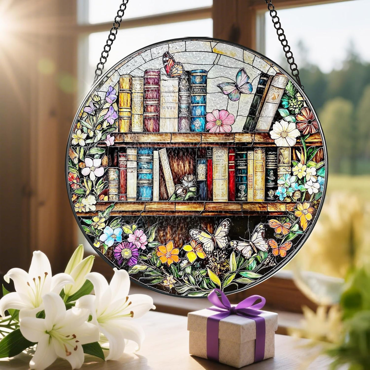 8'' Stained Glass Suncatcher Ornament, Stained Glass Window Hanging, Sun Catchers for Windows