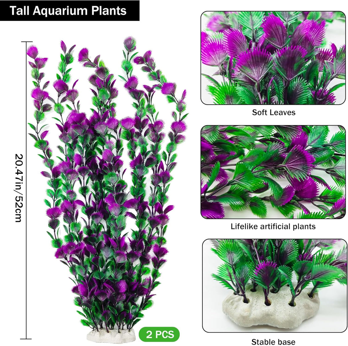 20.47 Inch Tall Aquarium Plants – Large Lifelike Artificial Fish Tank Decorations, 2 Pcs Fish Tank