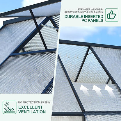 6'x9' Aluminum-Framed Polycarbonate Greenhouse, Heavy Duty Polycarbonate Greenhouse with Quick