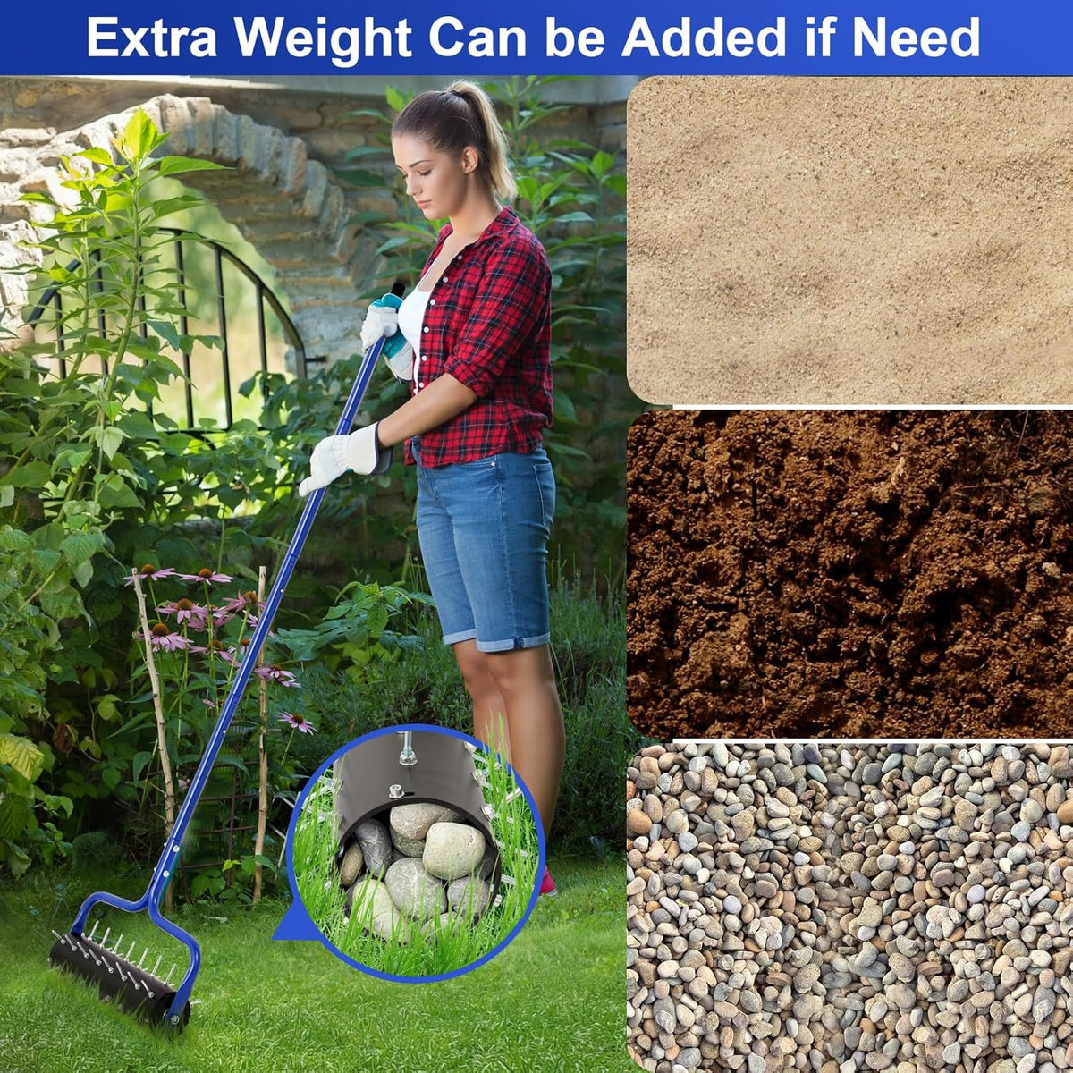 sancat Lawn Aerator, 21" Push Coring Aerator,Preasembled Spike Gardening Aerator Tool,Lawn Plug