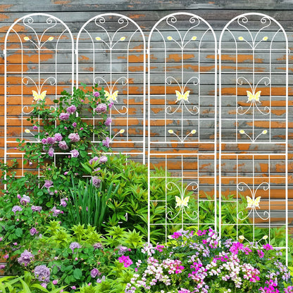 4 Pack Metal Garden Trellis 86.7" White Fence Rustproof Garden Trellis for Climbing Plants Support