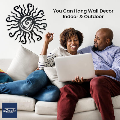 Riverside Designs Wacky Sun Metal Wall Art Indoor/Outdoor Decor - 24" Black Rust Proof Wall
