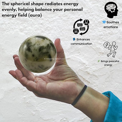 Amazing Gemstone Green Tourmaline in Quartz Crystal Ball with Stand - 2 Inches Crystal Sphere