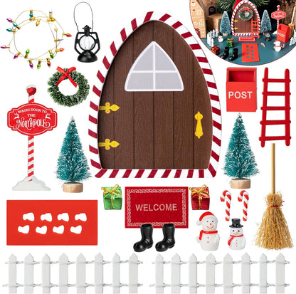 Haooryx Christmas Magic Wooden Miniature Fairy Doors Accessories - 22Pcs Christmas Elf Magic Door