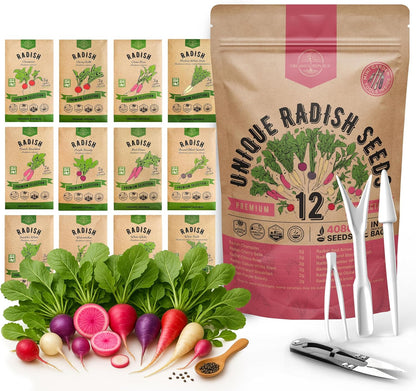 Organo Republic 12 Radish Seeds Variety Pack for Indoor & Outdoors 2400+ Heirloom Non-GMO Radish