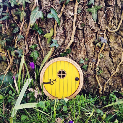 Yellow Fairy Garden Door for Tree, Fairys Doors for Trees Outdoor and Tree Trunk,Mini Fairy Garden