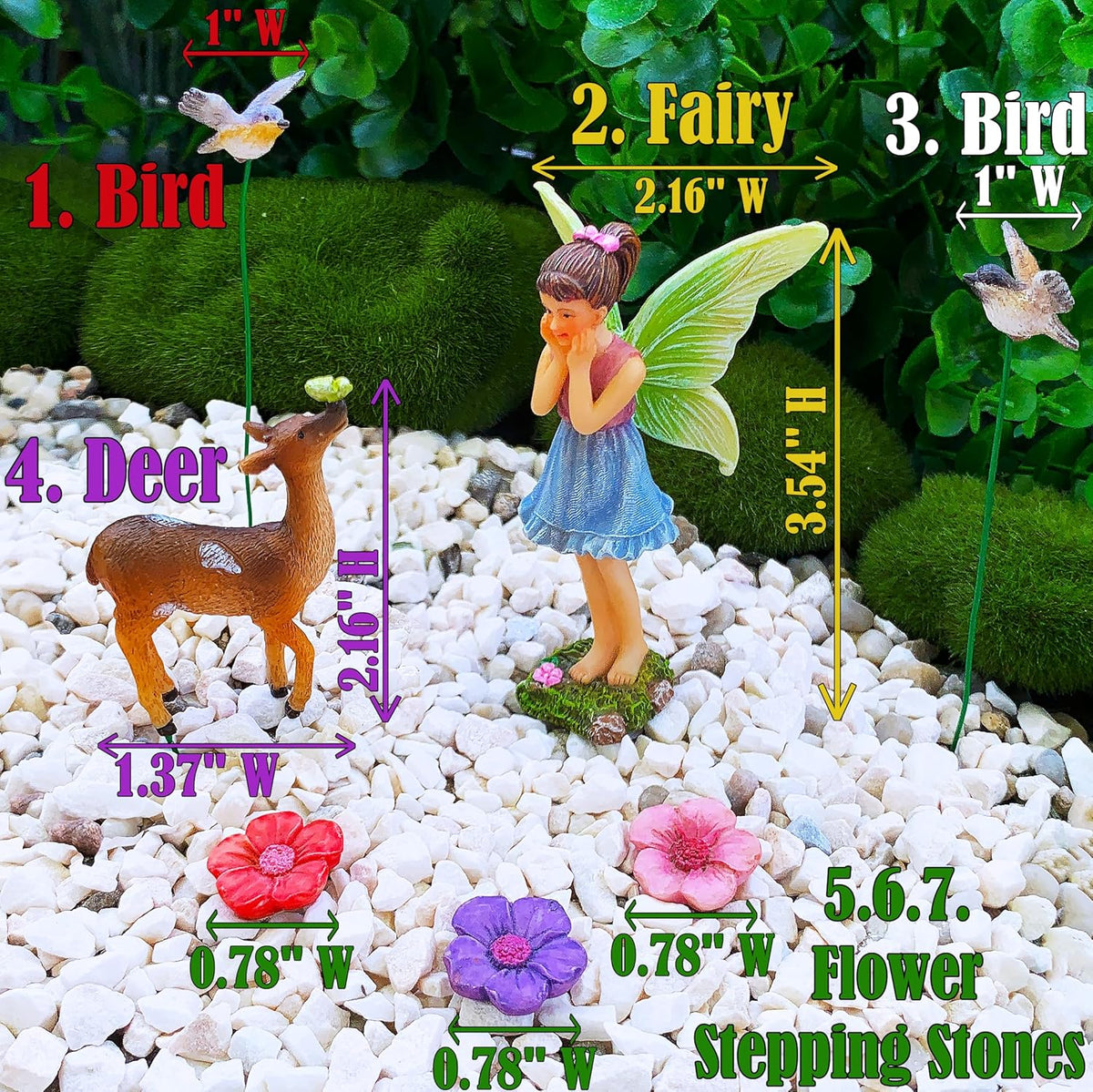 Mood Lab Fairy Garden - Miniature Accessories and Figurines Kit - Deer Set of 7 pcs - for Outdoor