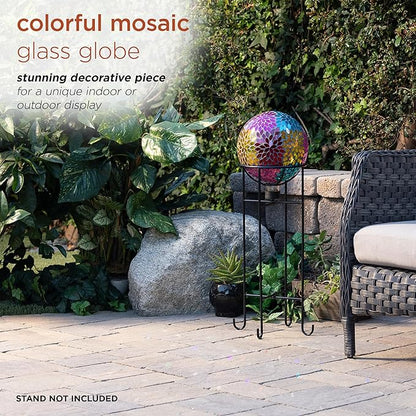 Alpine Corporation HMD172 10" Diameter Indoor Outdoor Glass Gazing Globe Yard Decoration, Mosaic