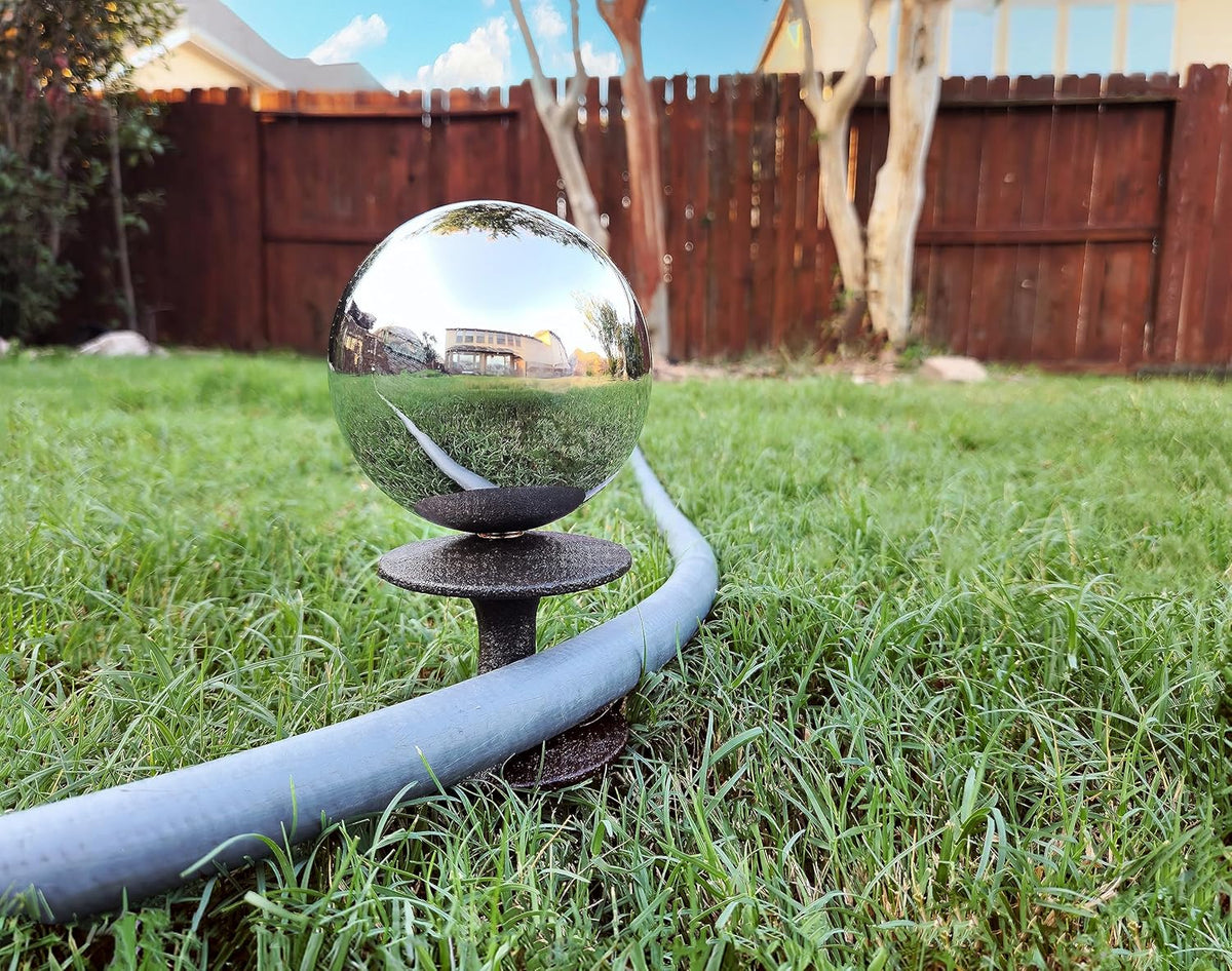 Lulu Decor, Garden Silver Gazing Ball Hose Guide, Set of 2. Strong and Decorative Hose Guide that