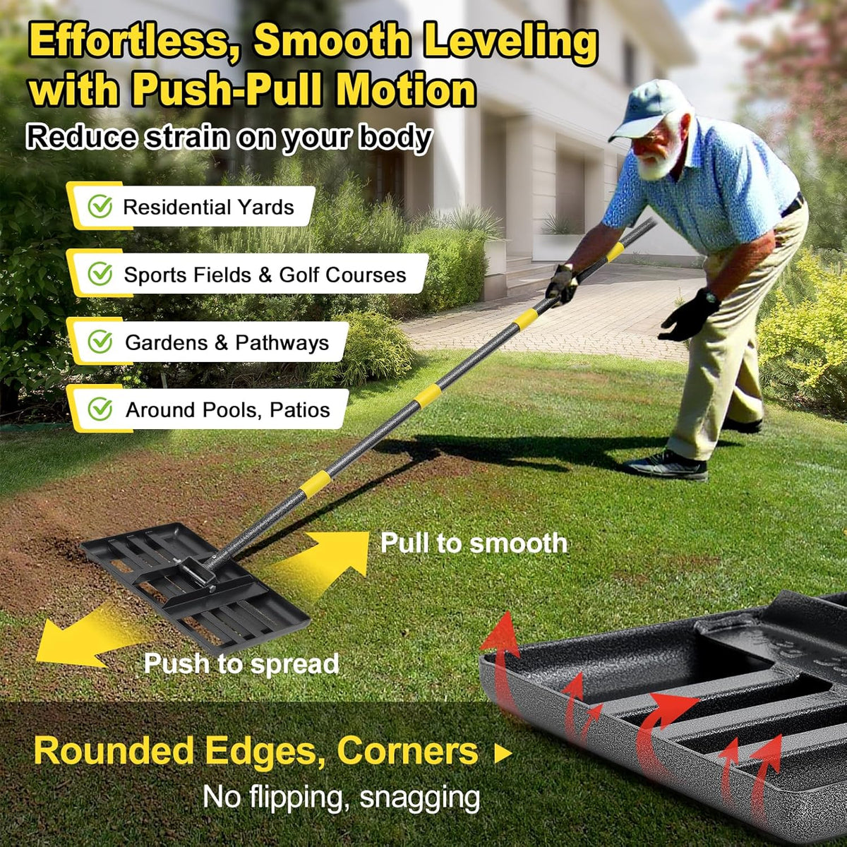 Lawn Leveling Rake, Heavy Duty 17" x 10" Stainless Steel Lawn Leveler for Soil Dirt Leveling