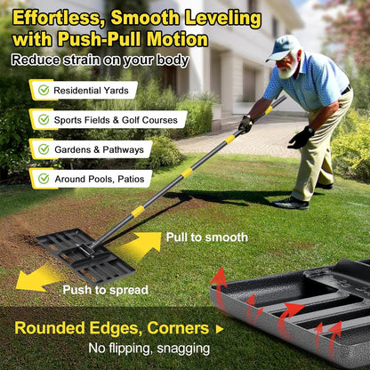 Lawn Leveling Rake, Heavy Duty 17" x 10" Stainless Steel Lawn Leveler for Soil Dirt Leveling