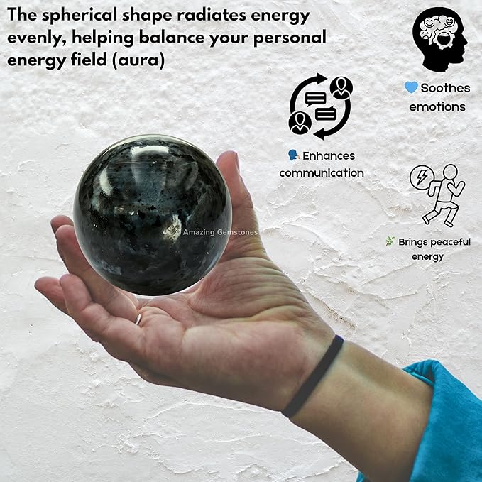 Amazing Gemstone Larvikite Crystal Ball with Stand - 2" Inches Crystal Sphere Meditation Balls for