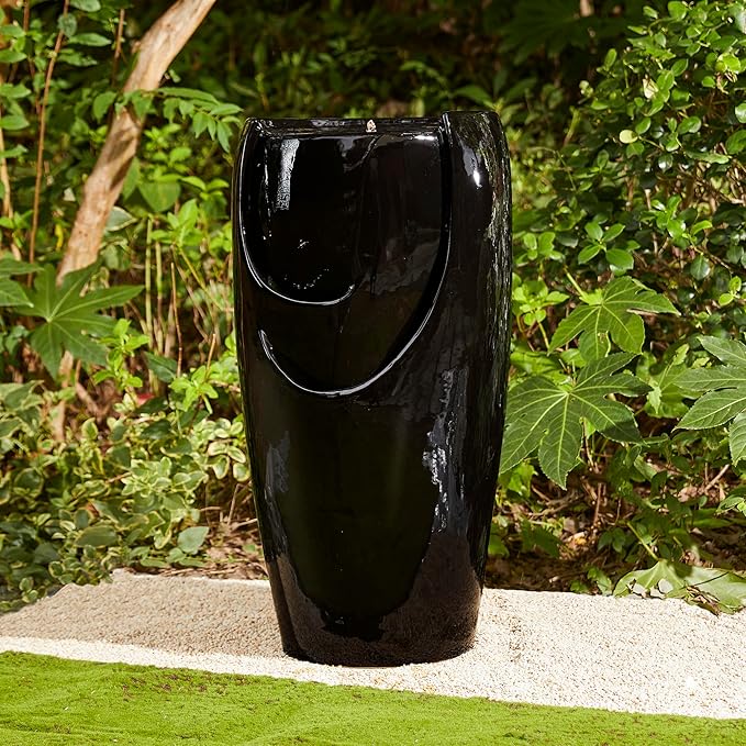 Glitzhome 29.25" H Oversized Ceramic Vase Outdoor Water Fountain Tall Patio Garden Water Fountain