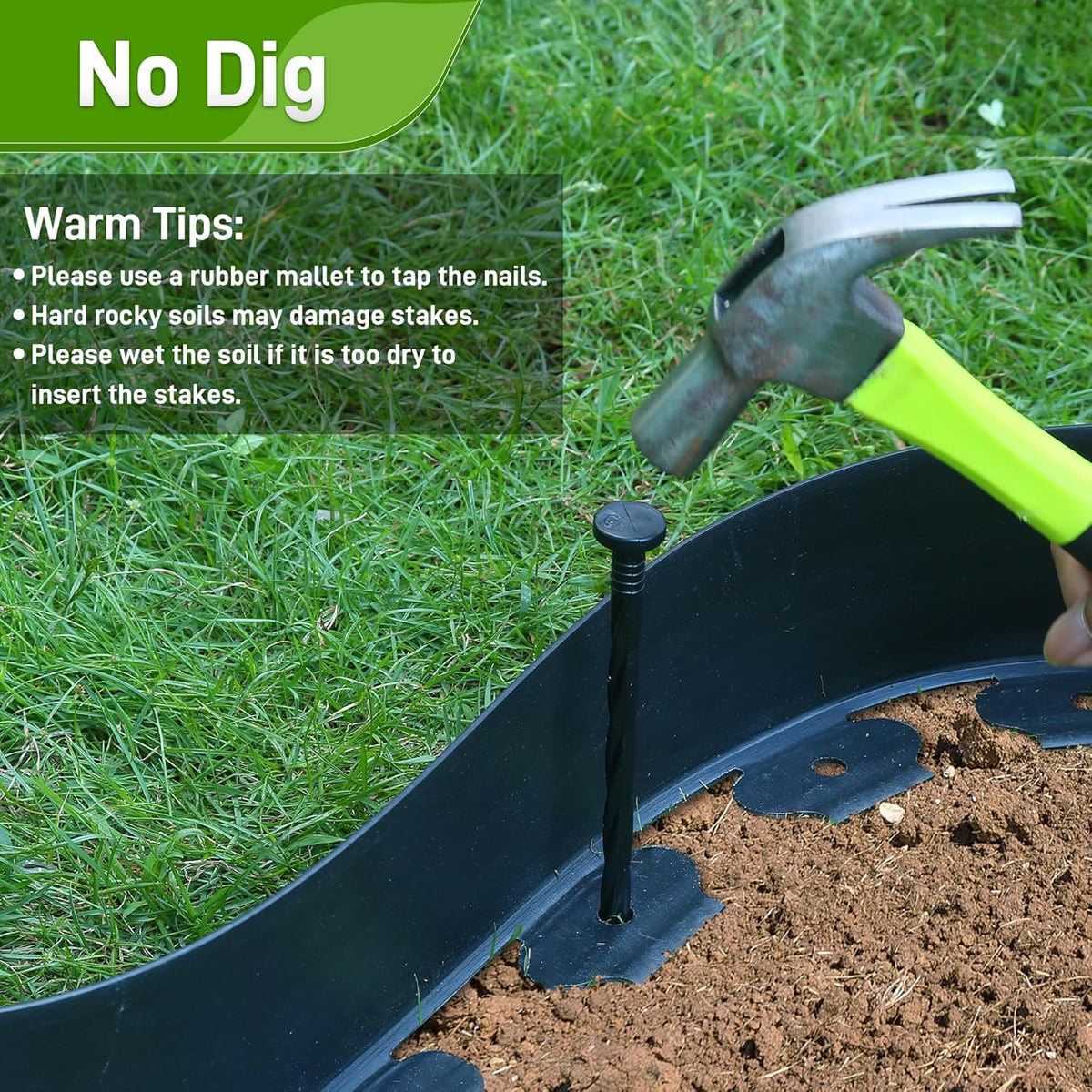 3.15" x 50' No Dig Landscape Edging, Plastic Garden Edging Borders with 45 Anchoring Spikes