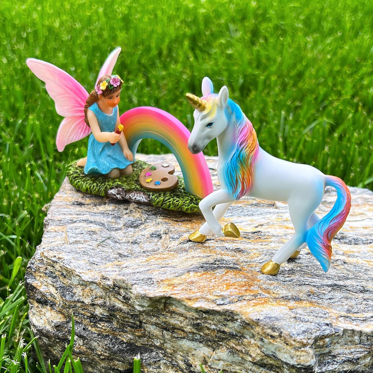 Mood Lab Fairy Garden - Unicorn Rainbow Set of 2 pcs - Miniature Figurines & Accessories Kit